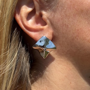 18K Gold Plated Geometric Earrings | Modern Statement Studs | Minimalist Chunky Earrings