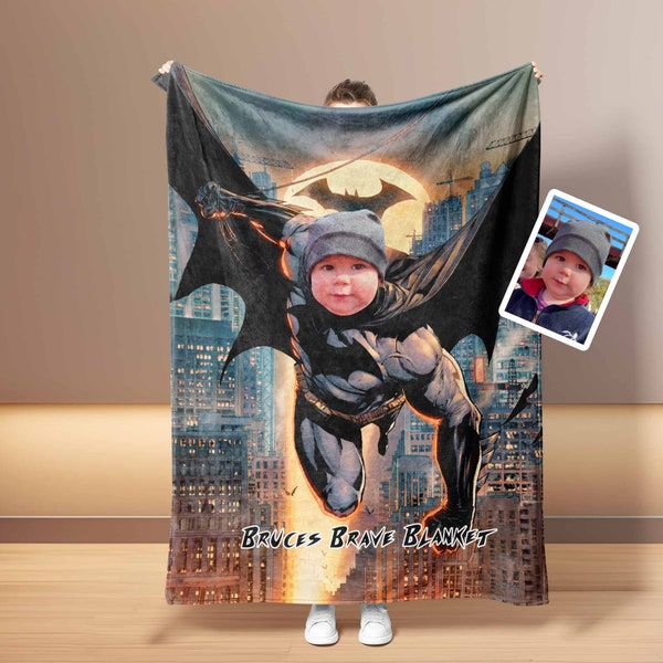 USA Made Personalized Superhero Bat Boy Blanket | Custom Face & Name Bat Boy Hero Blanket