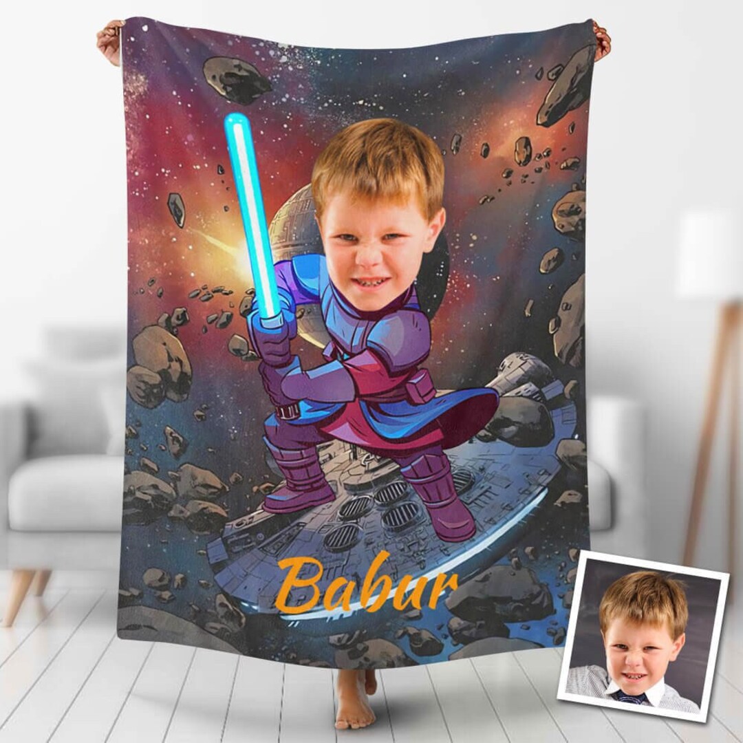 USA MADE Superhero Custom Blankets Personalized Photo Blanket Fleece Jedi Star Wars Style