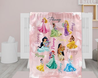 Personalized Fairy Tale Princesses Blanket - Elsa Frozen Belle Tiana...Custom Name Blanket