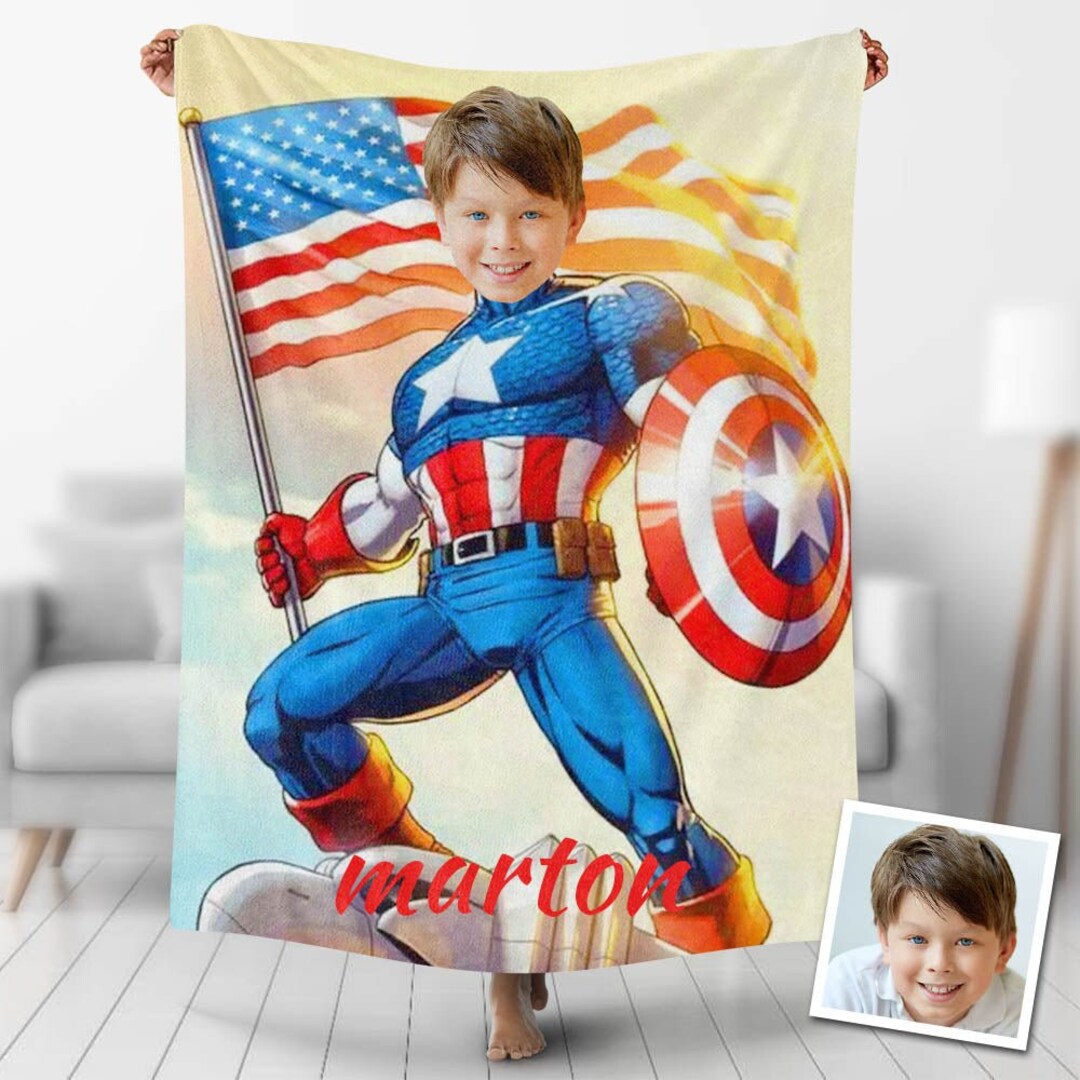 USA MADE Custom Blankets Personalized Photo Handsome Captain America Blanket Custom Superhero