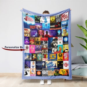 USA Made Customizable Broadway Musical Playbills Collage Blanket | Personalized Gift For Musical Theater, Broadway Shows Fan, Music Gifts