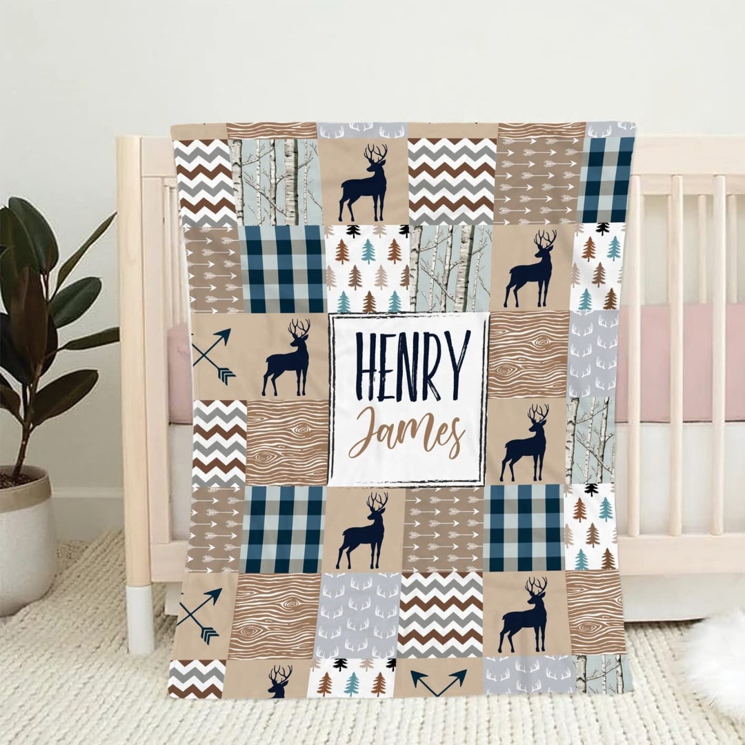 USA MADE Personalized Baby Blankets Deer Square Brown Deer Etsy