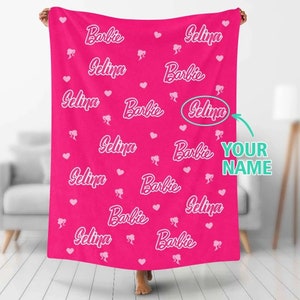USA MADE Personalized Barbi Blanket For Girls | Custom Blankets Personalized Let's Go Party Barb Blanket Glamour Doll-Themed Throw