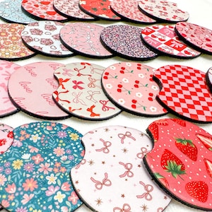 Cute Coquette Cherry Theme Car Coasters, Set of 2, Cute Aesthetic Car Coasters, New Car Gift, Gifts for Her, Car Decor
