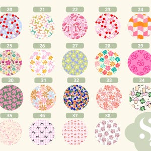K&ouml;nnte beinhalten: Ein Set mit 38 digitalen Papierdesigns mit verschiedenen Mustern, darunter florale, geometrische und skurrile Designs. Die Designs sind in verschiedenen Farben gehalten, darunter Rosa, Blau, Gr&uuml;n und Gelb.