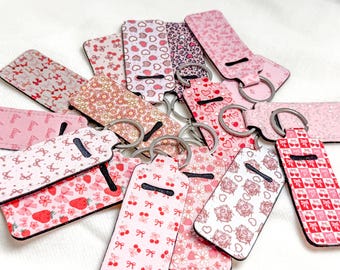 Coquette Cherry Lipstick Chapstick Holder for Keychain, Keychain Gift, Flower Pattern, Keychain Accessories, Lip Balm Holder Keyring