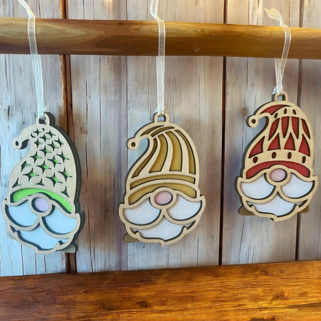 Set of 3 Whimsical Wooden Gnome Christmas Ornaments - Etsy