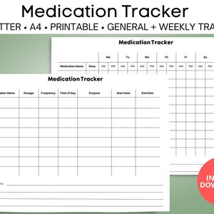 Medication tracker, Medication planner, Pill tracker, Medication organizer, Medication Log Medication List Pill organizer Supplement tracker
