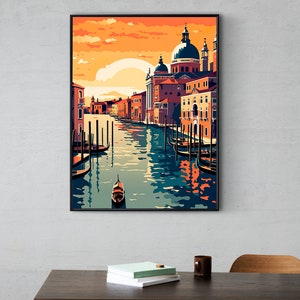 Venice Poster | Italy | Retro Venezia Wall Art | Vintage Design Gondola | Grand Canal Inspiration | Artistic Drawing