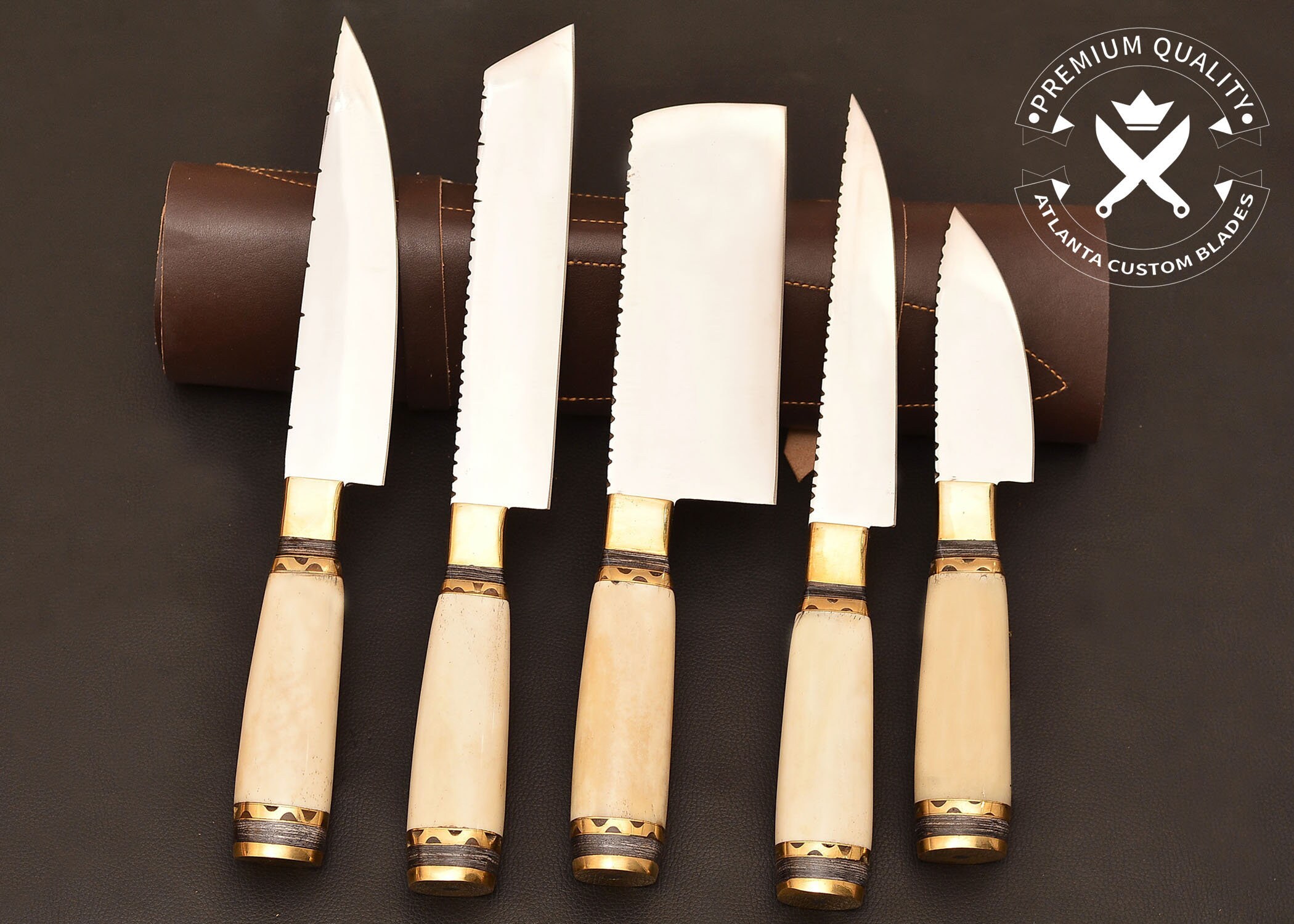 Japanese Style Kitchen Knives CHEF SET Handmade D2 Steel With - Etsy