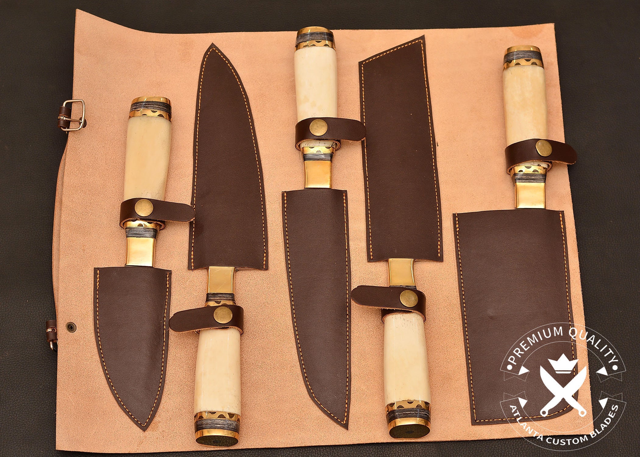 Japanese Style Kitchen Knives CHEF SET Handmade D2 Steel With - Etsy