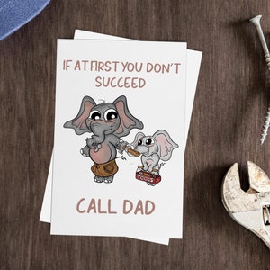 Carte pour papa et enfant éléphant - voeux humoristique pour la fête des pères bricoleur « Call Dad », carte personnalisable