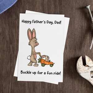 Dad Bunny Carrot Cart Card - Charming Father’s Day Card with Cute Rabbit Illustration, Personalized Message Option