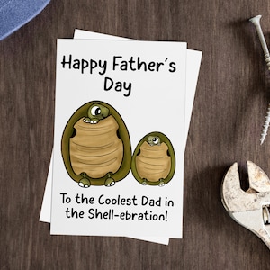 Carte papa et bébé tortue - duo de tortues pour la fête des pères, voeux fabriqués à la main avec option de message personnel