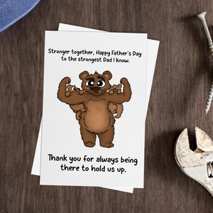 Strong Dad Bear & Cubs Card - Father's Day Greeting with Protective Papa Bear, Custom Message Option