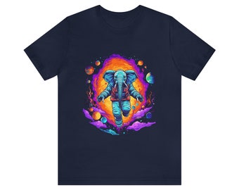 Flying Neon Space Elephant Cosmic Adventure Kurzarm T-Shirt