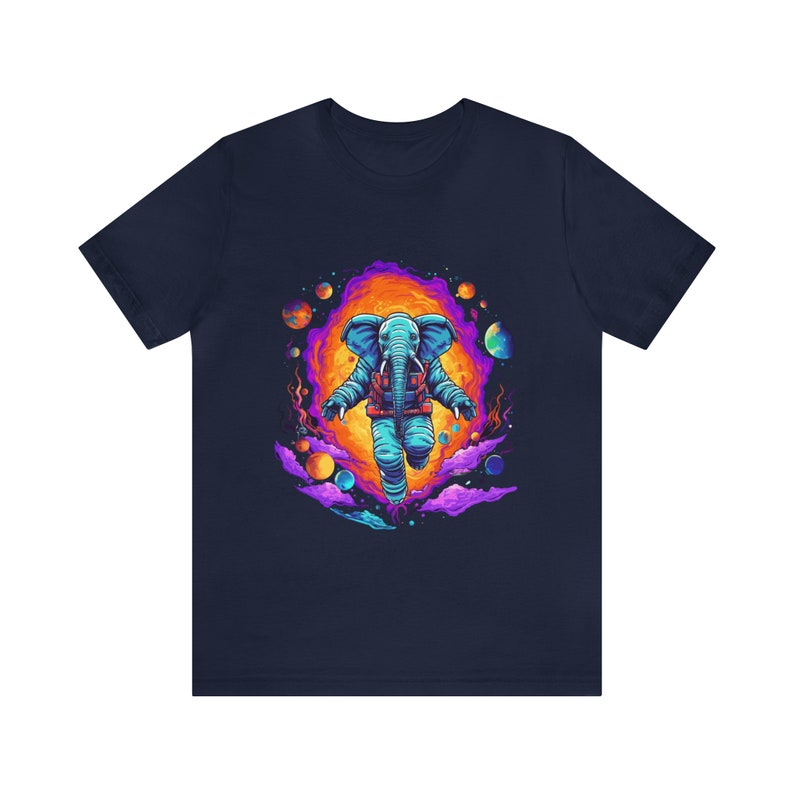 Flying Neon Space Elephant Cosmic Adventure Short Sleeve Tee Navy