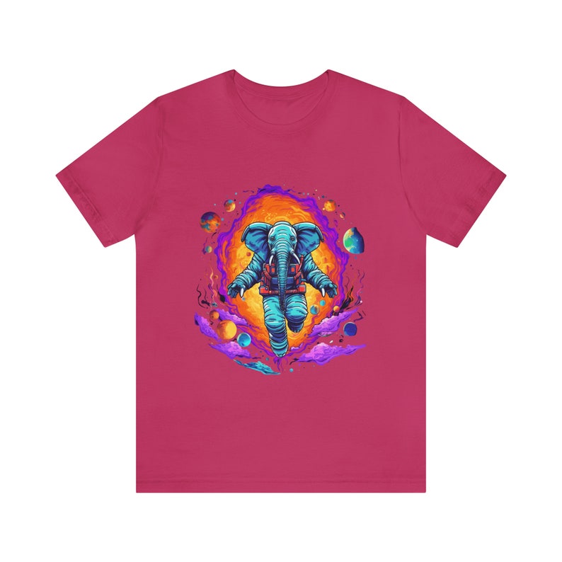 Flying Neon Space Elephant Cosmic Adventure Short Sleeve Tee Berry