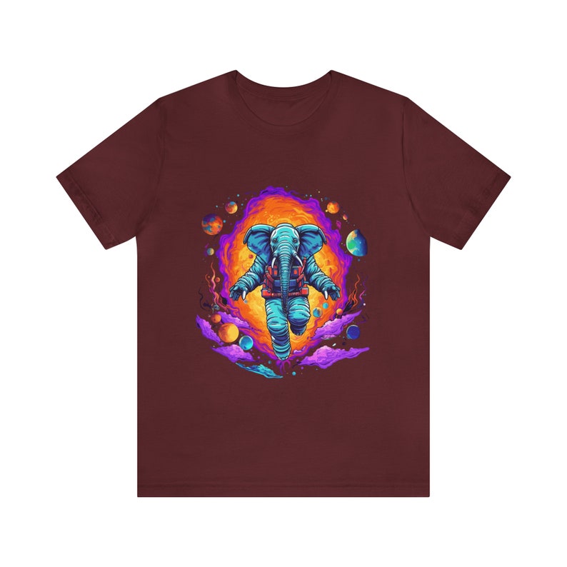 Flying Neon Space Elephant Cosmic Adventure Short Sleeve Tee Maroon