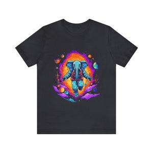 Flying Neon Space Elephant Cosmic Adventure Short Sleeve Tee Dark Grey