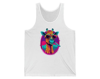 Neon Space Giraffe with Cool Shades Jersey Tank