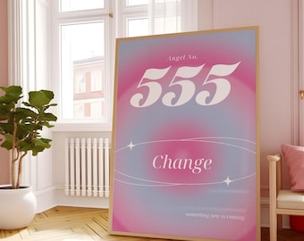 Cartaz de número de anjo de aura 555 para download instantâneo para impressão, arte de parede de número de anjo, impressão de gradiente roxo, arte de parede de energia, pôster espiritual