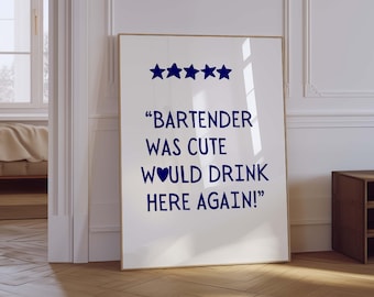 Estética Barman Era Bonito Decoração De Cozinha Azul Arte De Bar Bonito Arte De Parede De Cozinha Impressão De Arte De Coração Minimalista Impressão Digital Download De Impressão