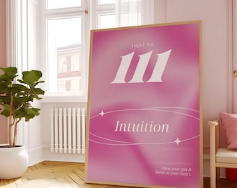 Cartaz de número de anjo de aura 111 para download instantâneo para impressão, arte de parede de número de anjo, impressão de gradiente rosa, arte de parede de energia, pôster espiritual