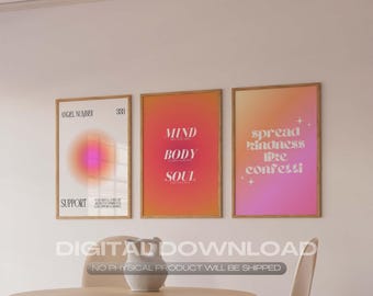 Cartaz de aura positiva, CONJUNTO de 3, Cartaz de afirmação, Cartaz de gradiente, Arte de parede da moda, Números de anjo 333, Cartaz de faculdade, DOWNLOAD DIGITAL