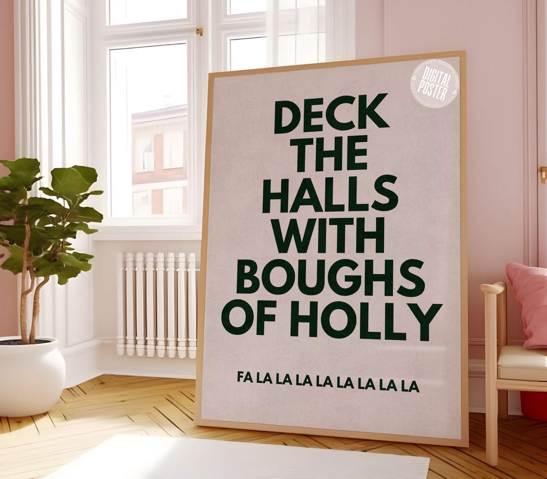 Deck the Halls Typography Digital Print, Fa La La La Christmas Wall Art ...