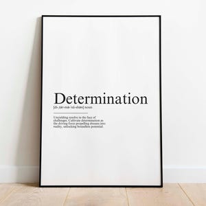 Definição de determinação Impressão, pôster de dicionário, arte de parede com citações, arte de determinação, citação motivacional, presente de determinação