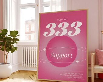 Aura Angel Number Poster 333 Instant Printable Download, Angel Number Wall Art, Pink Gradient Print, Energy Wall Art, Spiritual Poster