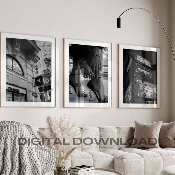 Luxury Fashion Poster, Set of 3, Printable Wall Art, Digital Poster, Black & White Style Photography DIGITAL DOWNLOAD