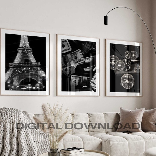 Luxury Fashion Poster, Set of 3, Printable Wall Art, Digital Poster, Black & White Style Photography DIGITAL DOWNLOAD
