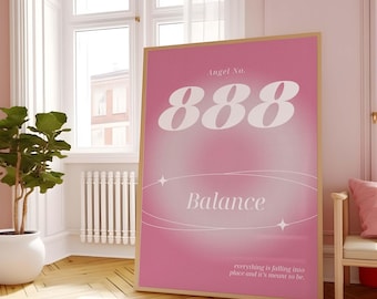 Cartaz de número de anjo de aura 888 para download instantâneo para impressão, arte de parede de número de anjo, impressão de gradiente rosa, arte de parede de energia, pôster espiritual