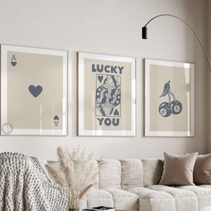 Trendiges Retro Wandkunst-Set, Lucky You Poster, trendiger ästhetischer Druck, Herzkönigin Wandkunst, Ace-Kartendruck, trendiges Queen Funky Poster