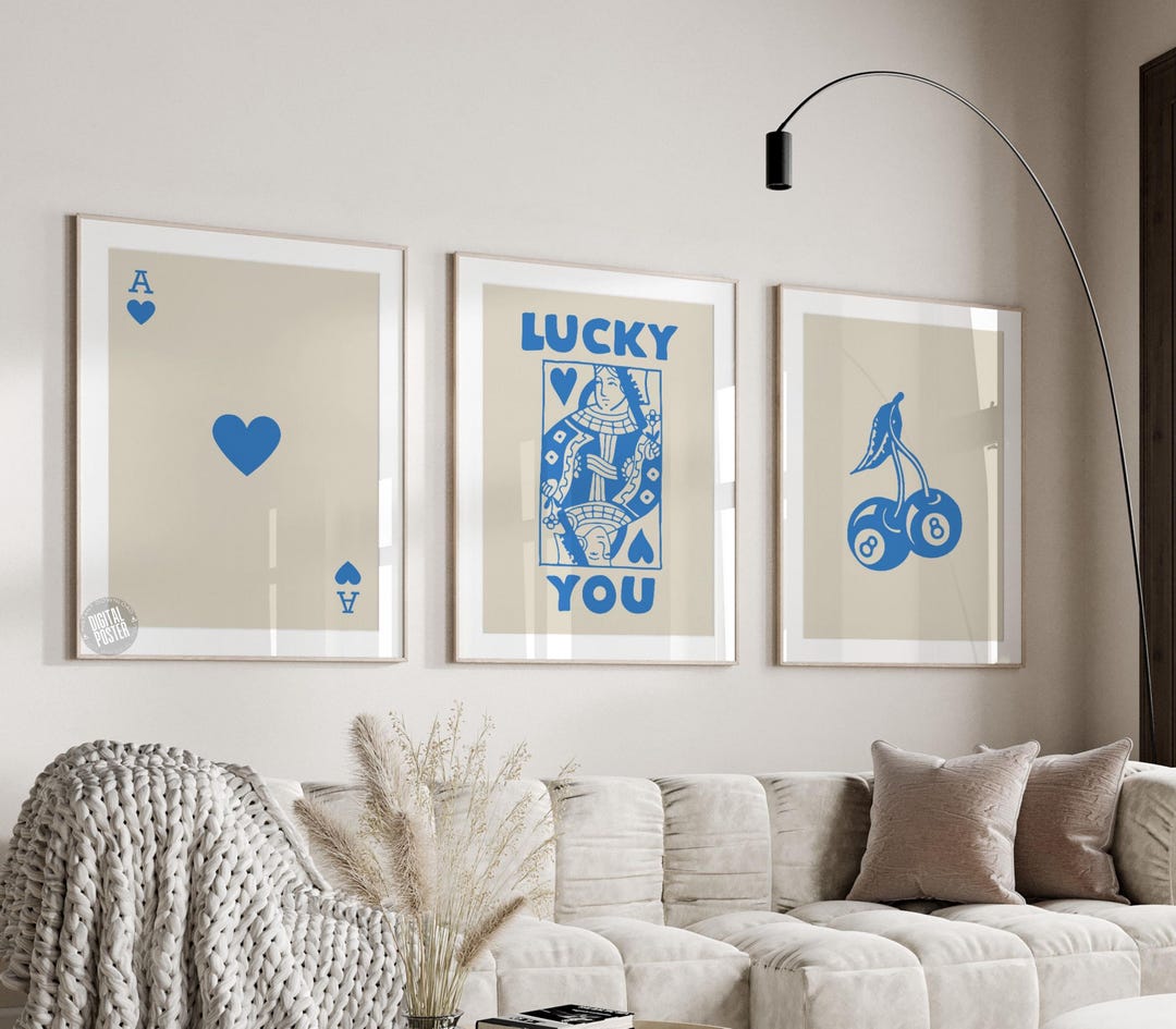 Trendy Retro Wall Art Set, Lucky You Poster, Trendy Aesthetic