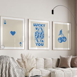 Trendiges Retro Wandkunst-Set, Lucky You Poster, trendiger ästhetischer Druck, Herzkönigin Wandkunst, Ace-Kartendruck, trendiges Queen Funky Poster