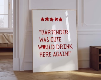 Estética Barman Era Bonito Decoração De Cozinha Vermelha Arte De Bar Bonito Arte De Parede De Cozinha Impressão De Arte De Coração Minimalista Impressão Digital Download De Impressão