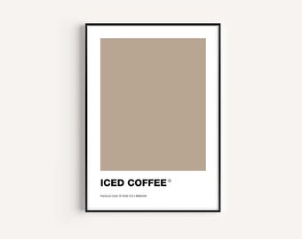 Café gelado Pantone, pôster com impressão COFFEE Pantone, arte de parede Brown Pantone para impressão, cores Pantone, decoração para casa, impressão Pantone, amostra de cor