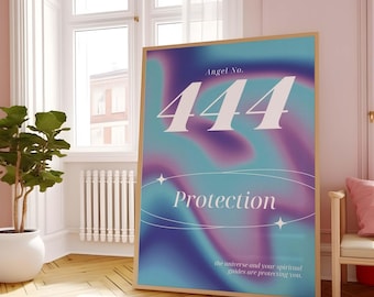 Cartaz de número de anjo de aura 444 para download instantâneo para impressão, arte de parede de número de anjo, impressão de gradiente rosa, arte de parede de energia, pôster espiritual