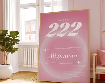 Cartaz de número de anjo de aura 222 para download instantâneo para impressão, arte de parede de número de anjo, impressão de gradiente rosa, arte de parede de energia, pôster espiritual