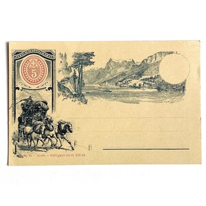 Postal Suiza de 1893 sin usar - Montañas, caballos y carro - Jubilaums Post Karte - XII 93