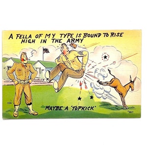 1940s Vintage Comic Army Military Soldier Gettin Kicked By A Donkey - Maybe a Topkick - Unused