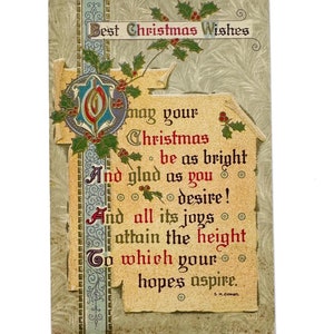 Ancienne carte postale Meilleurs voeux de Noël de 1921 - poème ou message - timbre George Washington 1 c