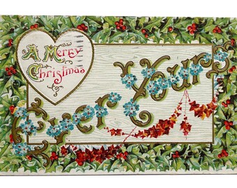 Vintage 1912 A Merry Christmas Ever Yours - Colorful and Embossed - George Washington One Cent Stamp - Used