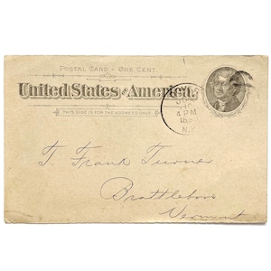 1895 Jefferson One Cent US-Ganzsachen Karte - gebraucht - Dover, New Hampshire to Brattleboro, Vermont - beidseitig stempeln
