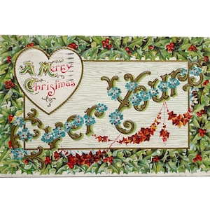 vintage 1912 A Merry Christmas Ever Yours - Coloré et en relief - Timbre George Washington One Cent - Occasion