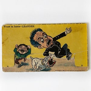 Vintage 1906 Yours in Haste LEANDER - Bewegte Bild Comic Postkarte - Hearst's Boston Sonntag Amerikanisch - Hund Beißender Mann